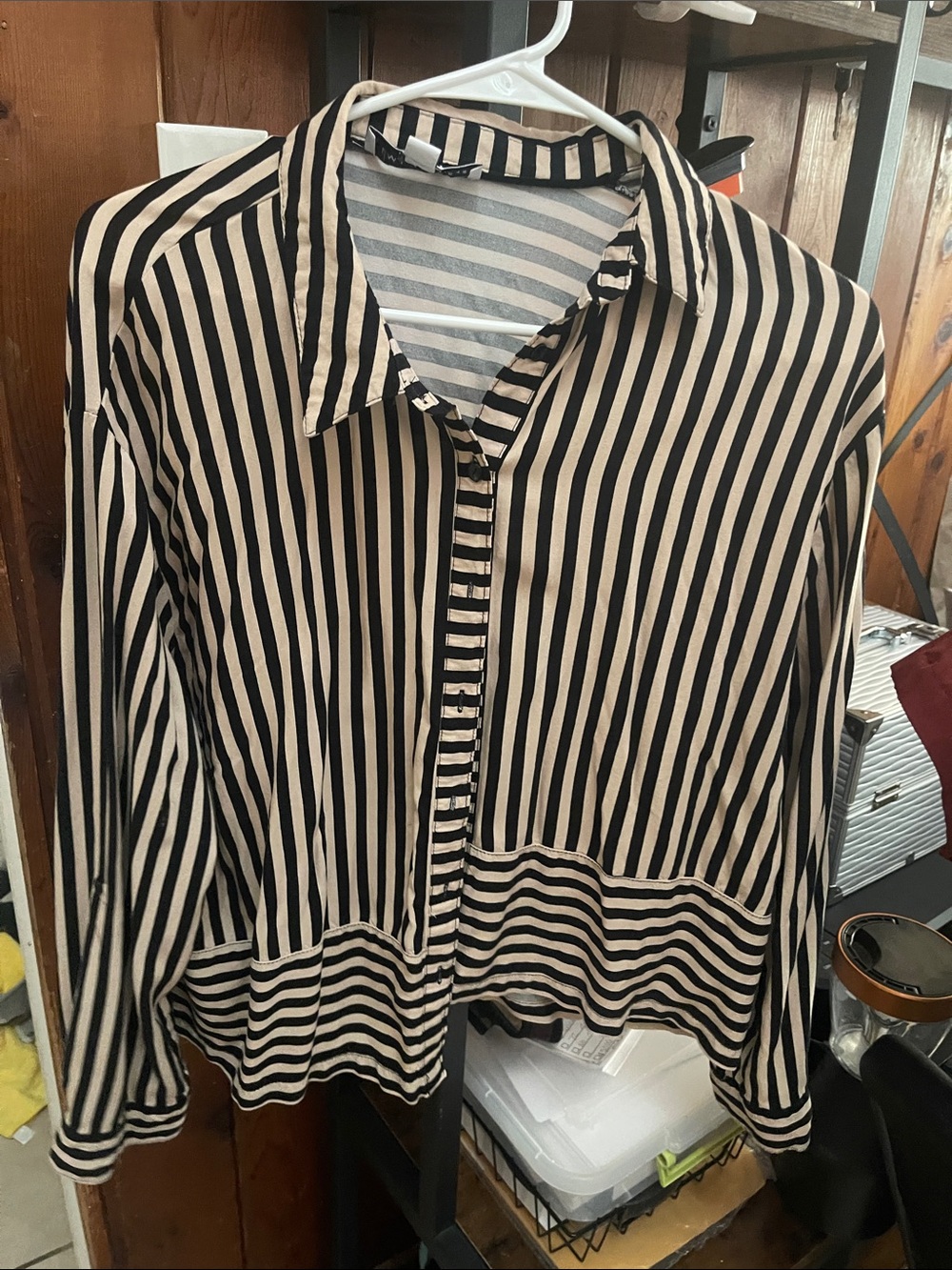 Black and Cream Striped Button-Front Tank Top